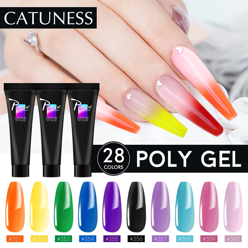 Акриловый полигель CATUNESS розовый белый прозрачный УФ 28 цветов для наращивания