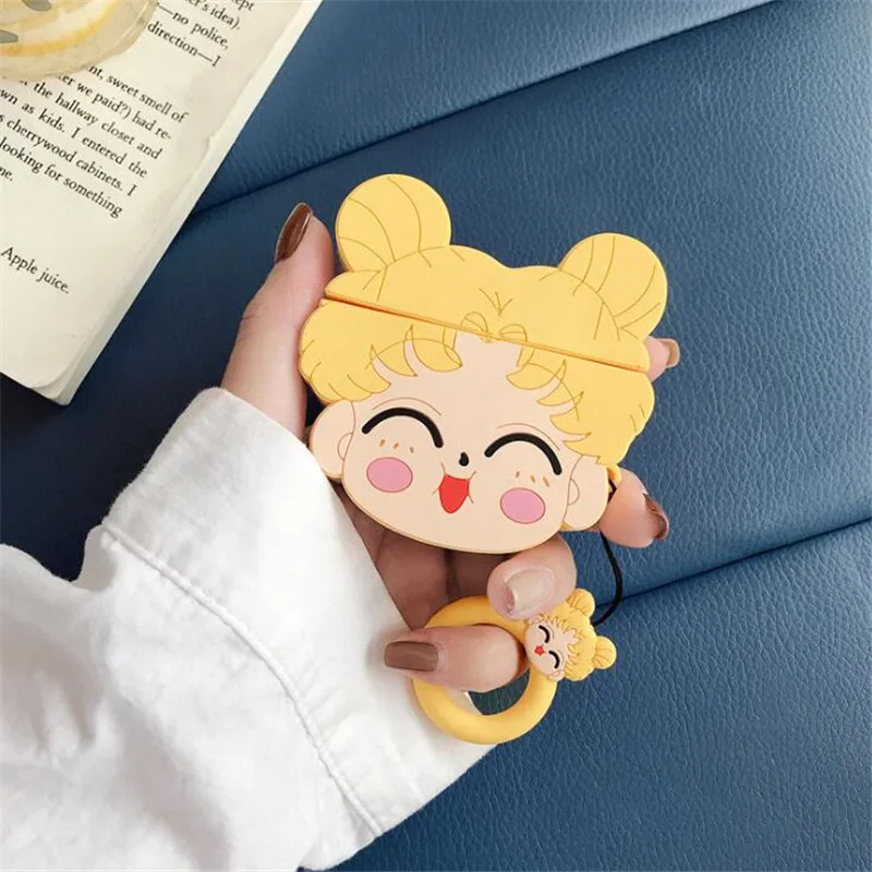 

Hot New Sailor Moon Little Girl Airpods Bag Cosplay 3D Badge Bluetooth Headset Silica Gel Protection Box Fashion Cartoon Cute
