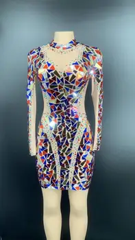 

High Elastic Women Sparkly Rhinestones Beading Bodycon DJ Club Party Dancer Rave Costume