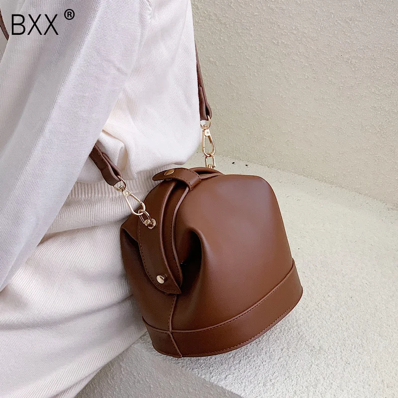 

[BXX] PU Leather Crossbody Bag For Women 2020 Small Shoulder Messenger Bag Solid Color Handbags And Purses Bucket Bags HI737