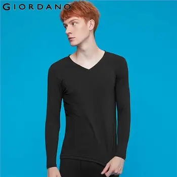 

Giordano Men T Shirts G-Warmer V-neck Solid Undershirts Light Warm Long Sleeves Smooth Soft Camiseta Hombre 01219602