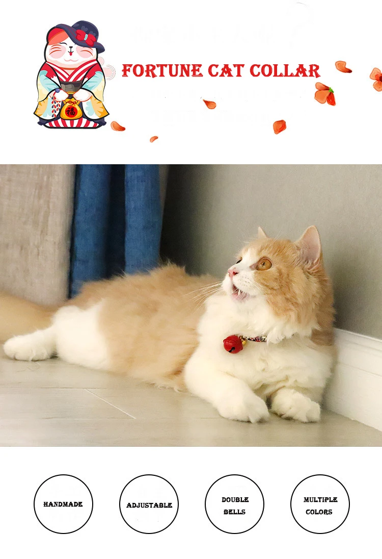 Шиацу Pet Colllar с колокольчиком, ожерелье для кошки, японское Фортуна, кольцо для шеи кошки, Чокеры для Kitty Kat, товары для домашних животных, красный/синий/серый