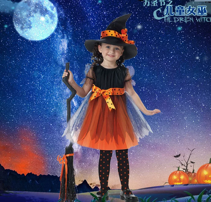 New Style Children Halloween Performing Costumes Cosplay Party Witch Performance Costume Witch Princess Skirt