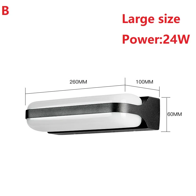 24 Вт Наружное освещение настенное бра крыльцо освещение светодиодный настенный светильник алюминиевый водонепроницаемый сад передняя дверь свет украшение дома 85-265 в - Испускаемый цвет: B 24W