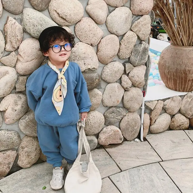 Комплект из 2 предметов в Корейском стиле для мальчиков, свитер+ длинные штаны осенние хлопковые модные детские костюмы на возраст от 1 до 6 лет, PZ157 - Цвет: Синий