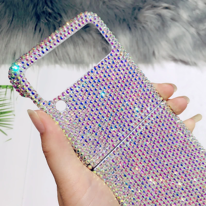 Luxury Fashion DIY Full Bling Crystal Diamond Case Cover For Samsung Galaxy Z Flip 4G 3 Flip3 5G Luxury Shiny Back Phone Case galaxy z flip3 phone case