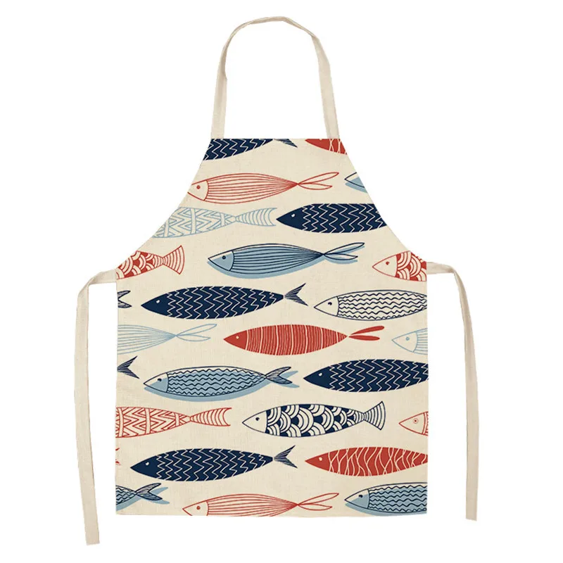 Fish Aprons for Women Kids Sleeveless Cooking Baking Cleaning Tools Marine Animals Printed Kitchen Aprons Cotton Linen Bibs