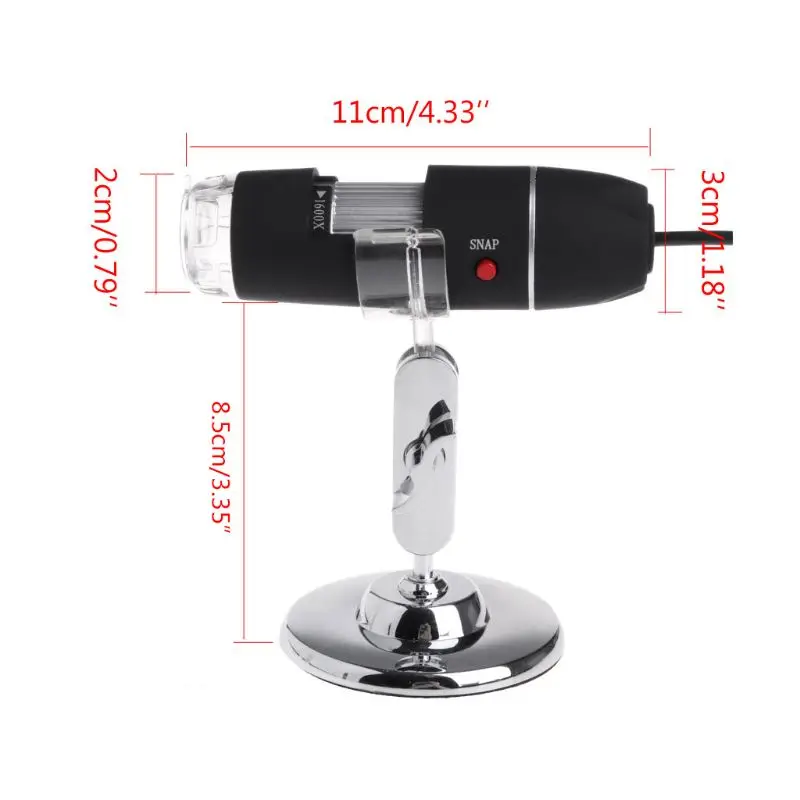 8LED 1600x USB Digital Microscope Electronic Lens Light Biological Magnifier Endoscope Camera Video Stand