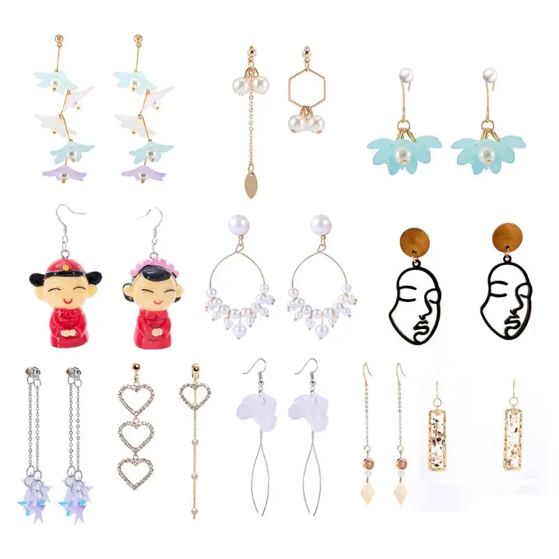 layered long thread ball dangle earrings stud earring bohemian