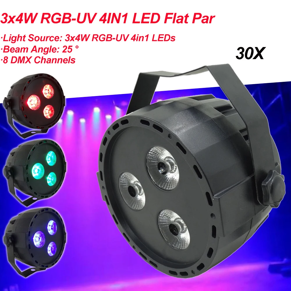 30 шт. картонная упаковка 3 светодиода 4 Вт RGB-UV в 1 светодиодные плоские светильники