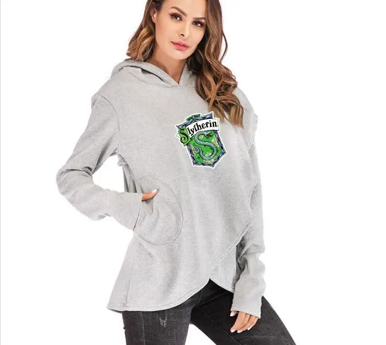 

Women's Letter Pocket Hoodie Explosion slytherin Long Sleeve Fleece Women's Tops Fall/Winter New Fashion Irregular Pullover