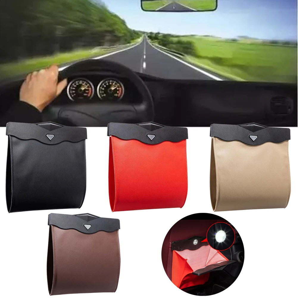 Multi-function LED Light Car Chair Back Hanging Folding Storage Bag Garbage Bags