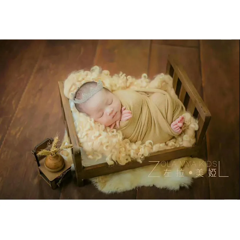 

Newborn Props for Photography Wood Detachable Bed baby Photography Background Accessories Flokati Newborn Studio Props for Shoot