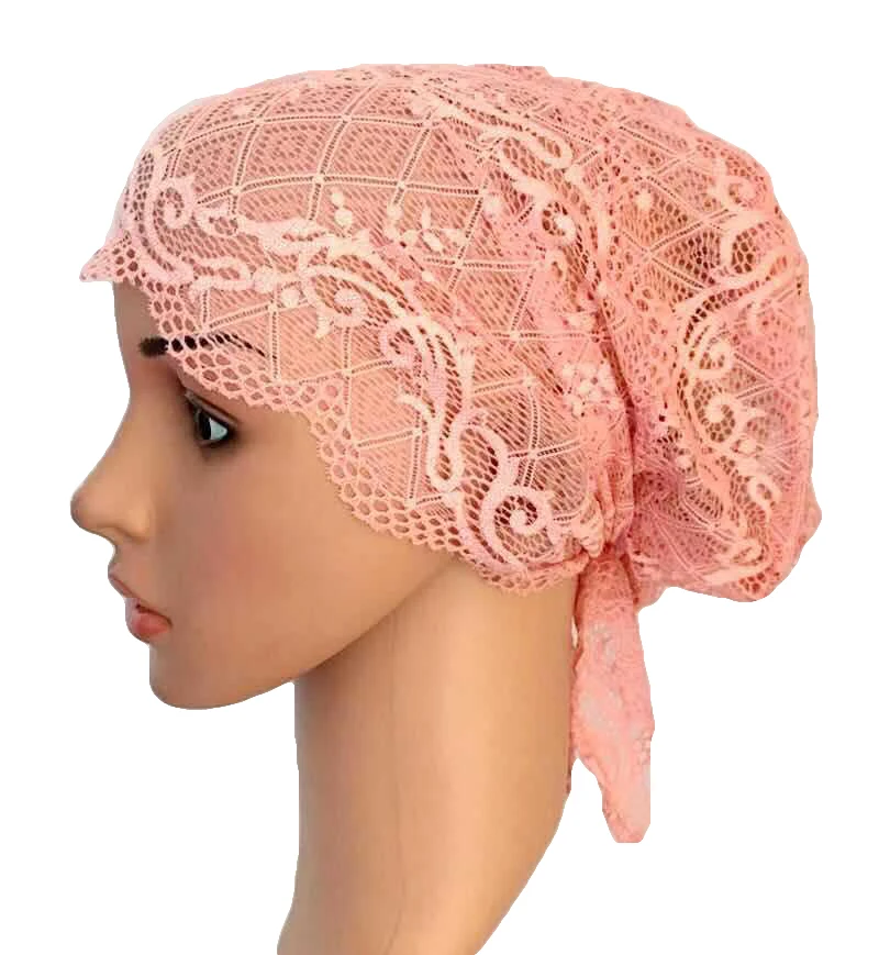 Flower Women Muslim Inner Cap Lace Head Wrap Cover Scarf Islamic Headwear Bonnet Hat Skullies Beanies Hair Loss Fashion