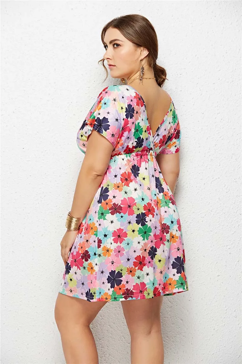 verão oversized vestido feminino plus size floral impressão vestido senhoras tamanho grande curto vestido de festa para mulher