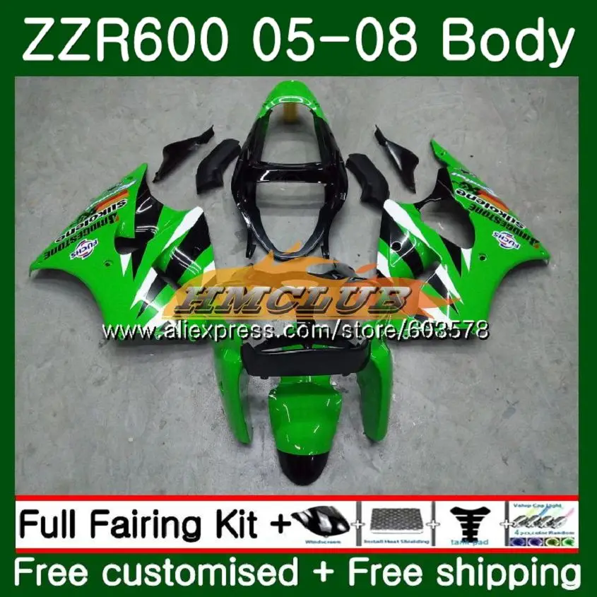 Корпус для KAWASAKI ZX600 600CC ZZR600 05 06 07 08 зеленый Глянец 107CL. 165 ZX600CC ZZR-600 ZZR 600 2005 2006 2007 2008 OEM обтекатели - Цвет: No. 1