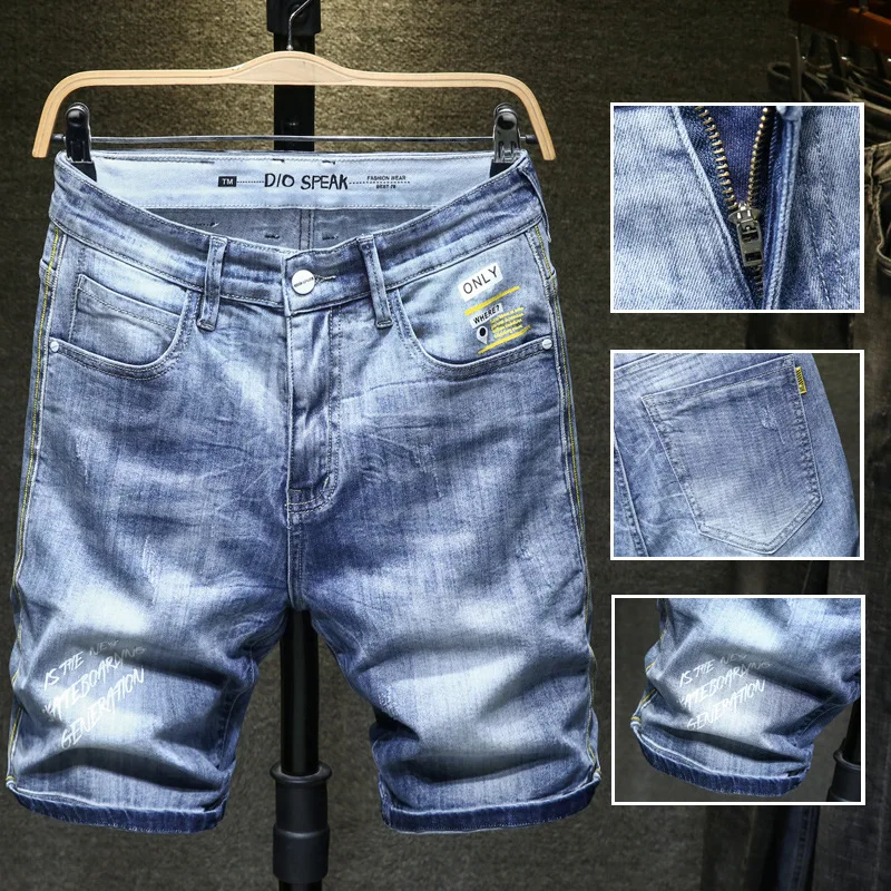 

The new 2020 han edition joker wash jeans men shorts printed stretch 5 minutes of pants