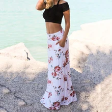 Летние женские богемные юбки с цветочным принтом и карманами, женские длинные юбки до пола с принтом