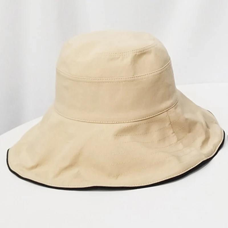 Ms. Bucket Hat Женская летняя одежда в японском стиле однотонная хлопковая Панама Складная уличная Солнцезащитная большая шляпа YFM03 - Цвет: Хаки