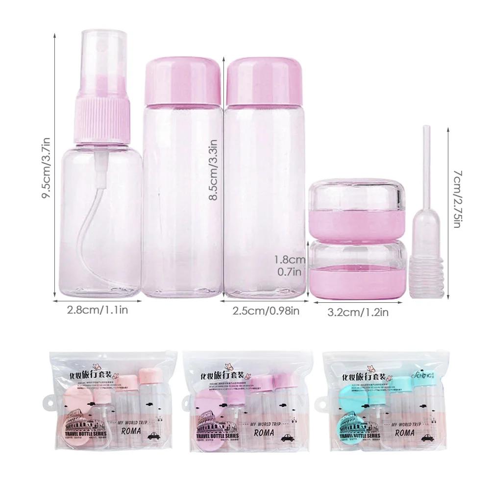 7Pcs/set Portable Travel Mini Cosmetic Bottle Spray Bottle Liquid Containers Empty Jar Refillable Perfume Cream Cosmetic Bottles - Цвет: Light Purple
