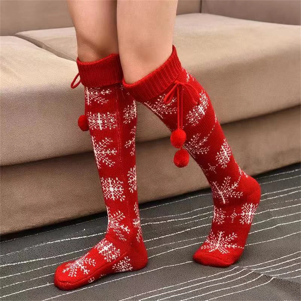 

1Pair New Christmas Stockings Double Needle Knitted Pile Stockings Women Autumn and Winter Models Cotton Comfortable Socks Gifts