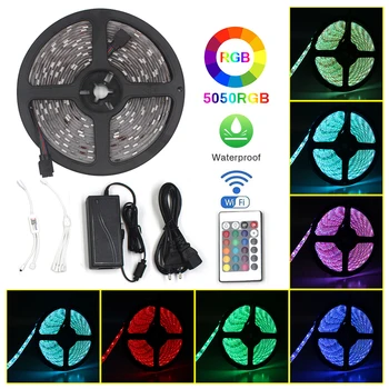 

5M/10M/15M/20M Wifi Control 12V Flexible Strip Light APP Wireless 24 Keys Controller 5050 RGB US/EU/UK/AU Plug