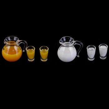 

1:12 Dollhouse Miniature Accessories Mini Juice Jug Cup Set Simulation Drink Milk Model Toys for Doll House Decoration
