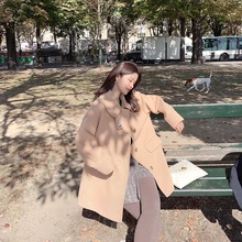 MISHOW осень зима одноцветное абрикосовое шерстяное пальто женское повседневное однобортное пальто с отворотом и длинным рукавом Топы MX19C9684