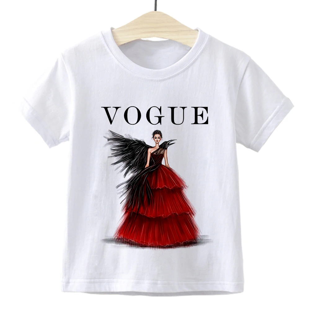 

Crow Princess VOGUE Baby Girl Clothes Hip Hop Graphic Loose Children T-shirt Short Sleeve Pretty Punk Beautiful Kids Tshirt