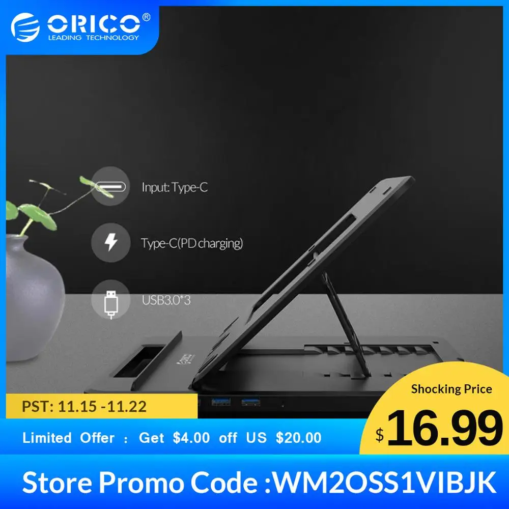 ORICO подставка для ноутбука USB Type C 7 углов Регулируемый нескользящий Настольный