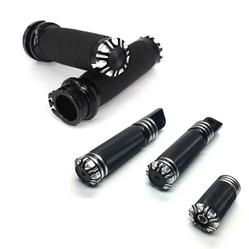Motorcycle Foot Pegs Footrest+ Toe Shifter+ 1" Handlebar Hand Grips Set For Harley Sportster Dyna Softail - Цвет: Черный