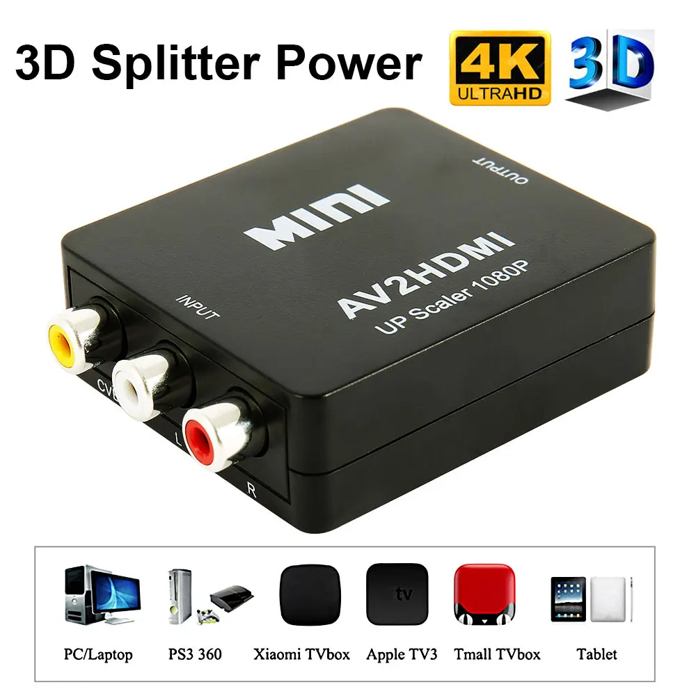 Mini AV na konwerter wideo HDMI Box AV2HDMI RCA AV HDMI CVBS na Adapter HDMI do telewizora HDTV PS3 PS4 PC DVD Xbox projektor
