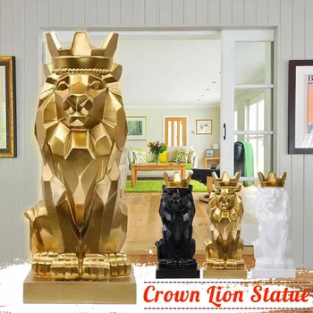

Nordic style Home Decoration Crown Lion Resin Crafts Figurines Modern Geometric Abstract Ornaments for Office Desktop