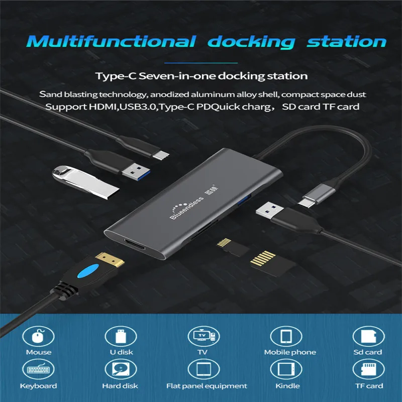 9 в 1 USB 3,0 тип-c док-станция для ноутбука USB 3,0 HDMI TF LAN PD USB концентратор для Macbook huawei XiaoMi DELL поверхность lenovo док-станция