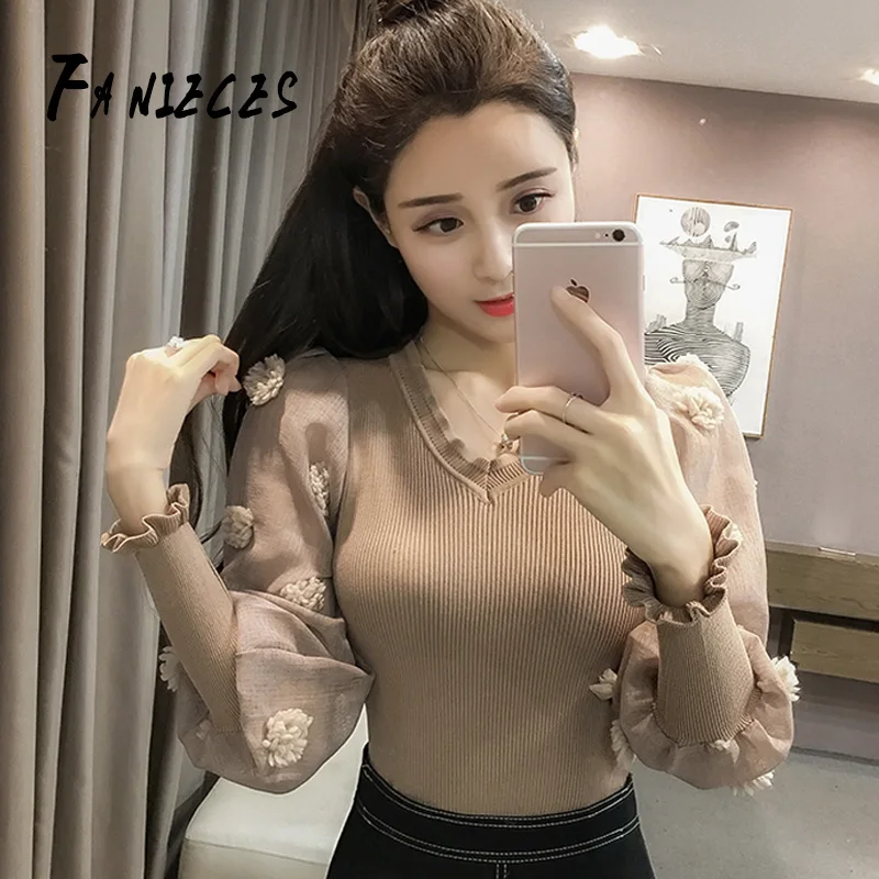 sweater woman winter 2019 vest sweater women clothes V-neck shirt stitching office lady long sleeve knit sweater fake two pieces