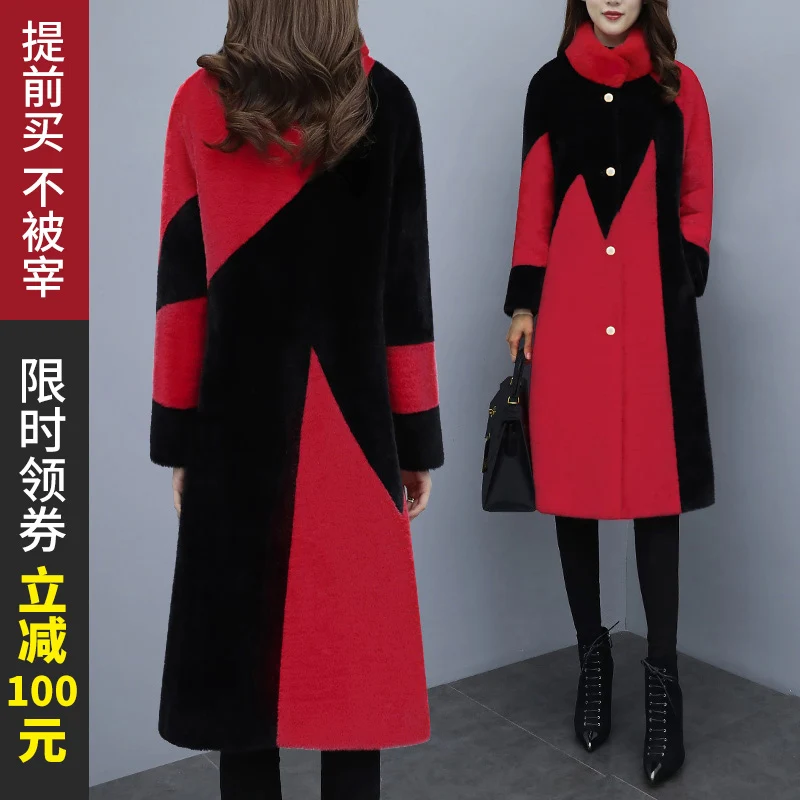 women's clothing winter outerwear coats winter new velvet mink fur sheep shearing fur and long sections 1019 - Цвет: Black Red