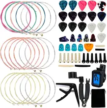 65 pçs ferramenta de guitarra em mudança kit cordas picareta capo winder & cortador tuner acessórios kit cordas picaretas titular capo ossos saco armazenamento