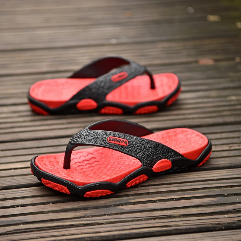 Высококачественная Мужская обувь, мужские шлепанцы размера плюс 39-45, модные летние мужские вьетнамки, уличная Мягкая Повседневная обувь для мужчин - Цвет: Красный