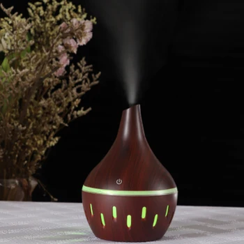 

300ML USB Electric Aroma Diffuser Wood Grain Air Humidifier USB Mini Sprayer LED Light with 6 Cotton Swabs