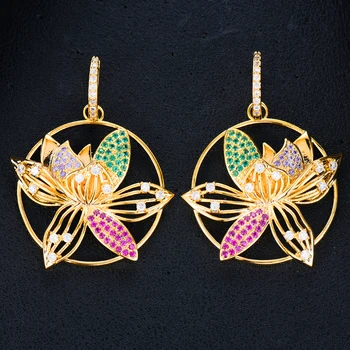 

GODKI Luxury Lotus Flowers Dangle Earrings For Women Wedding Party Cubic Zirconia DUBAI Bridal Earring Jewelry Accessories Gift