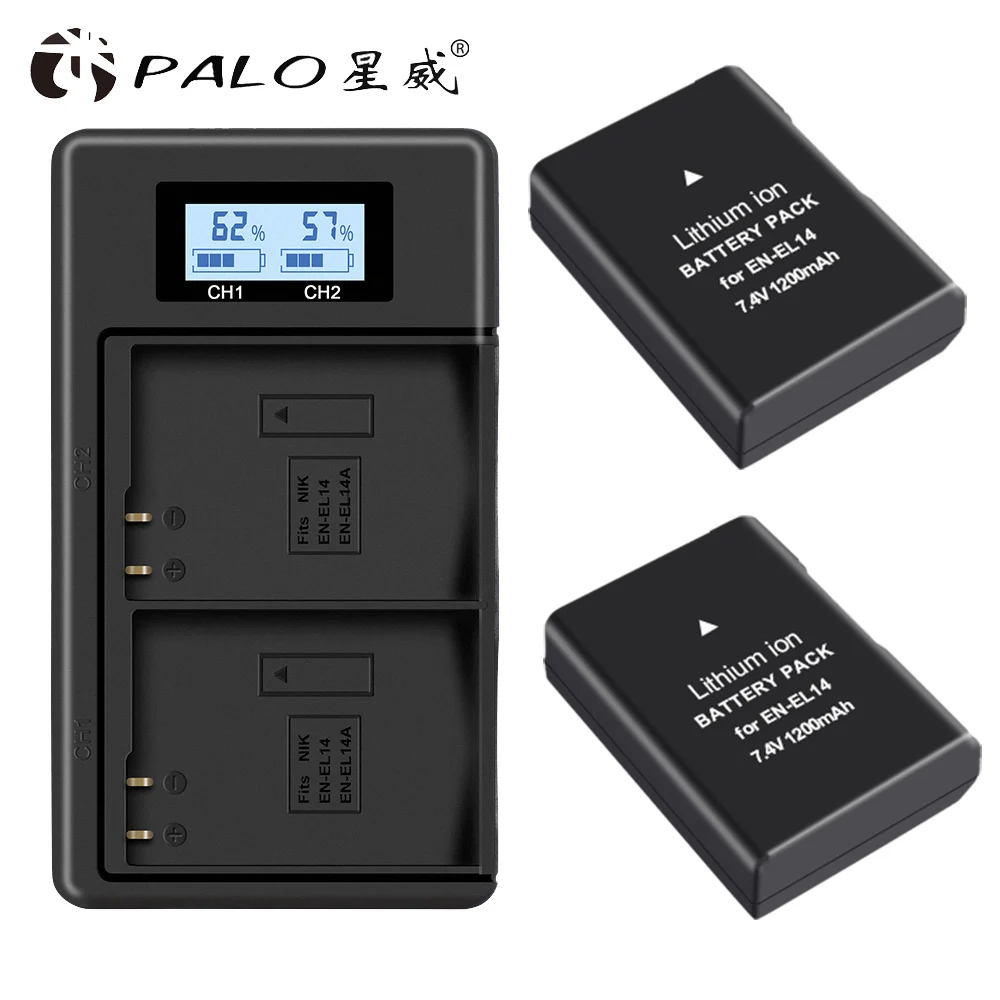 2 battery 1 charger PALO 2 шт. EN-EL14 EN-EL14a ENEL14 RU EL14 EL14a Батарея+ ЖК-дисплей USB Dual Зарядное устройство для Nikon D3100 D3200 D3300 D5100 D5200 D5300 P7000 - Цвет: 2 battery 1 charger