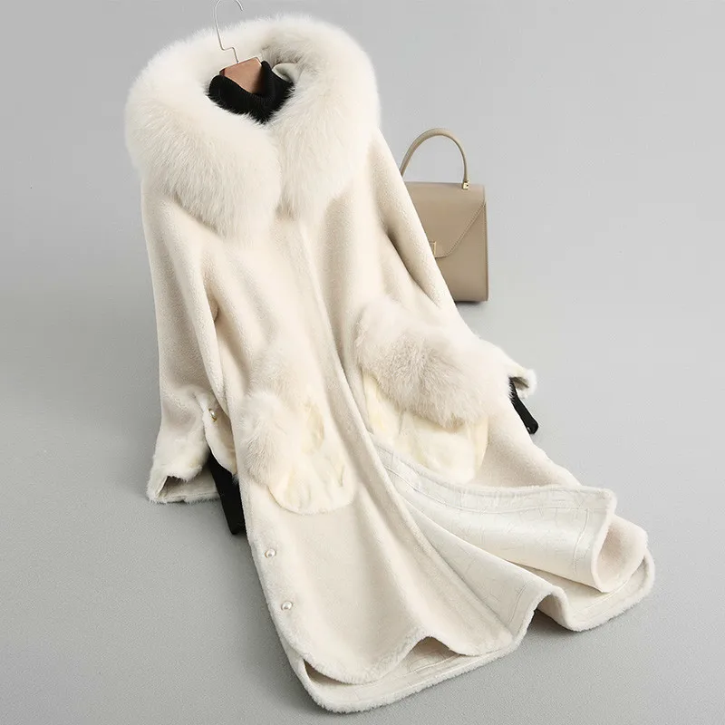 Женское пальто из 100% натурального меха осенне-зимнее длинное с капюшоном 2020