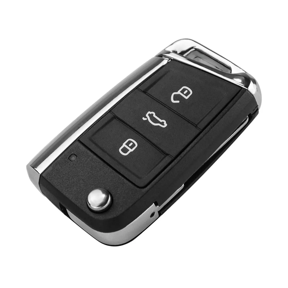 OKEYTECH CAR KEY SHELL FOR V W GOLLF MK7 SKODA OCTAVIA SEAT GOLF 7 POLO PASSAT MK2 TOURAN COVER CASE FLIP HU66 BLADE SHINY METAL