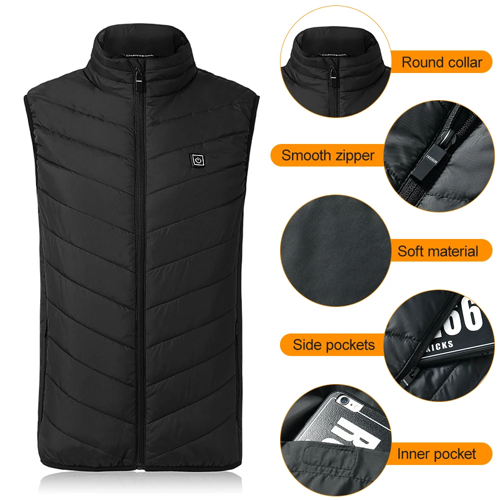 Открытый зимний теплый жилет Электрический нагревательный жилет usb зарядка с подогревом пальто для прогулок кемпинга рыбалки тепловой жилет с карманом