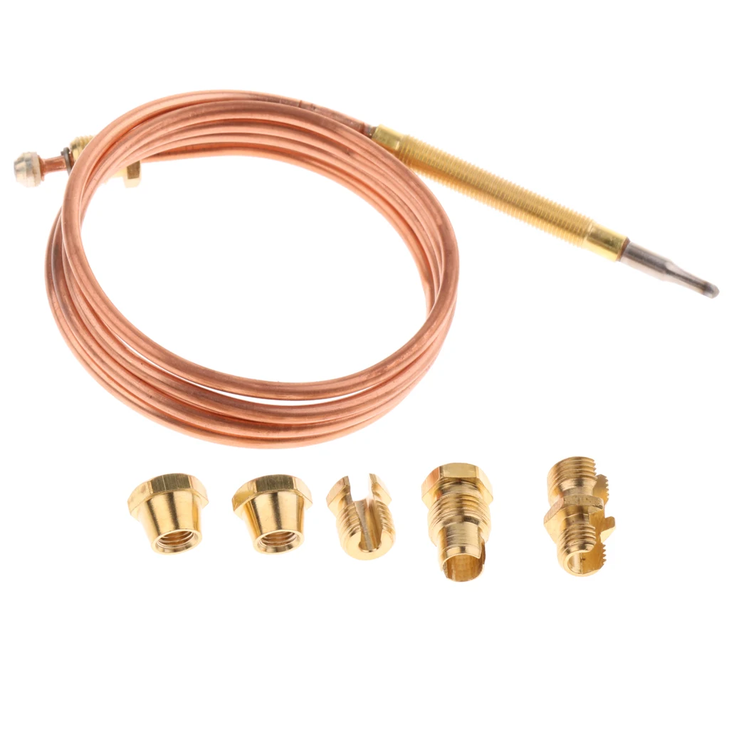 90cm Thermocouple Replacement Set For Gas Furnaces Boilers Water Heaters; Easy to install, 5 pieces adapter nuts included