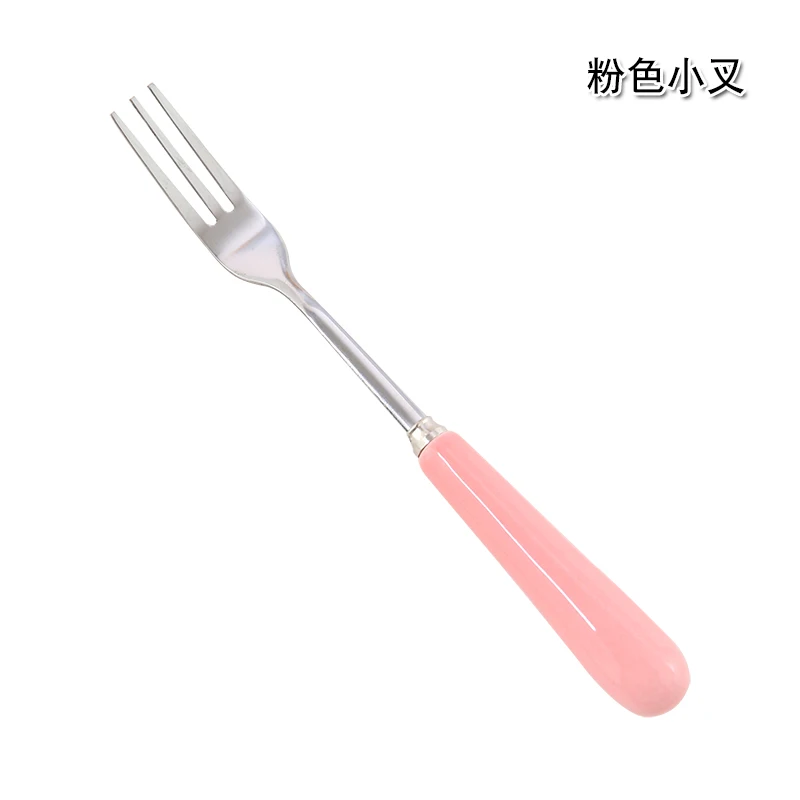 fork blue Керамическая ручка из нержавеющей стали фруктовая вилка десерт маленькая ложка Бытовая посуда ложка с длинной ручкой - Цвет: fork blue