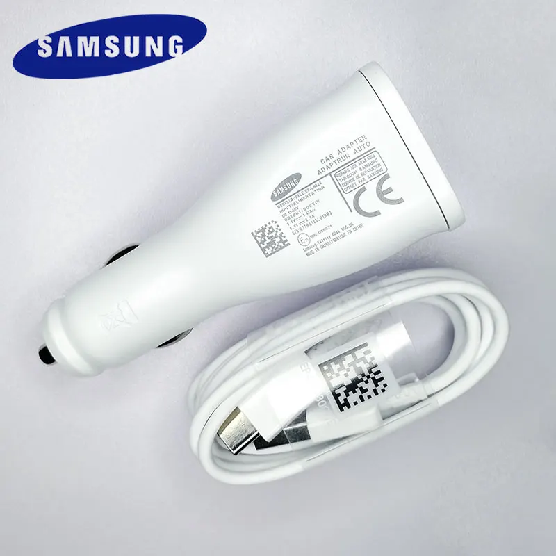 Автомобильное зарядное устройство Samsung с двумя USB портами и кабелем для быстрой