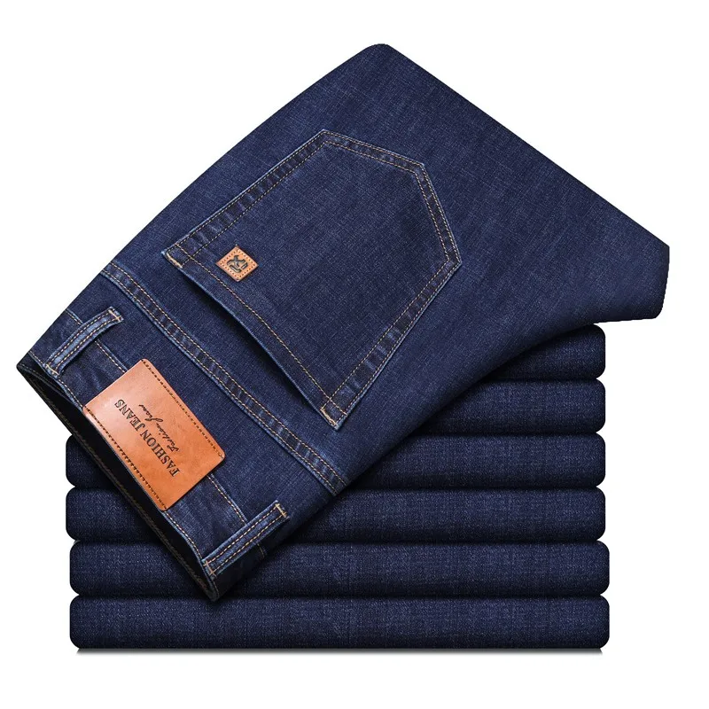 Pantalones vaqueros elásticos para hombre, Jeans clásicos de negocios, color negro y azul, novedad de 2021