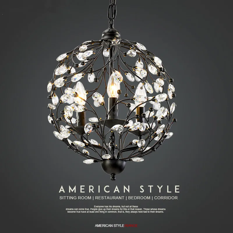 

Modern Crystal Chandelier America Chain Pendant Lights for Dinningroon , 3 lights Hanging Light , Metal Ball Lampshade,E14 35cm