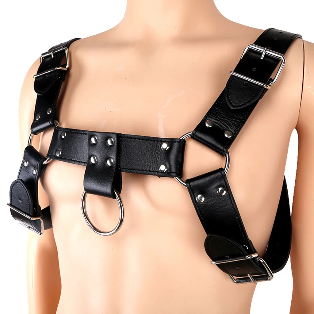 Men Leather Shoulder Chest Harness Adjustable O Rings Buckle Straps